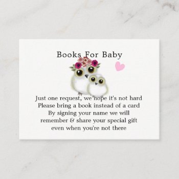 Mother Baby Cute Owl Baby Girl Shower Book Request Enclosure Card by Flissitations at Zazzle