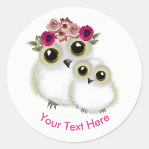 Mother Baby Cute Owl Pink White Personalized Classic Round Sticker