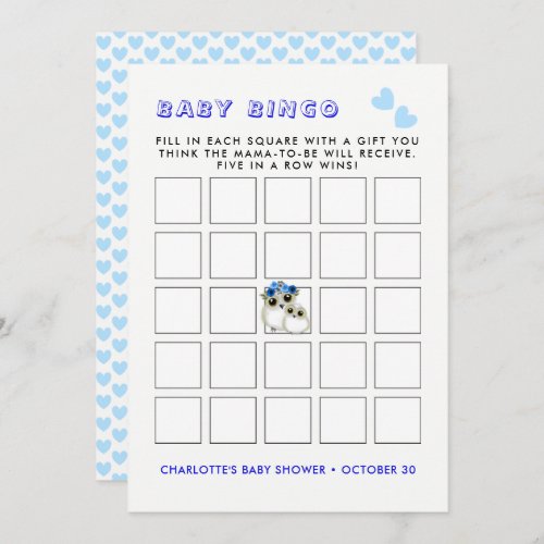 Mother Baby Cute Owls Baby Boyl Shower Bingo Game Invitation