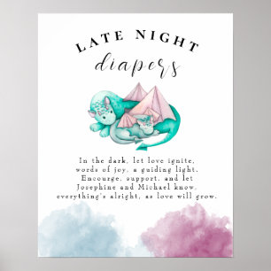 Mother Baby Dragon Baby Shower Late Night Diapers Poster
