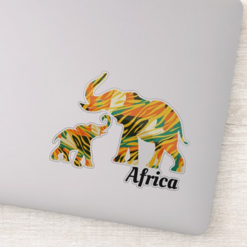 Mother  Baby Elephant  African Pattern Sticker