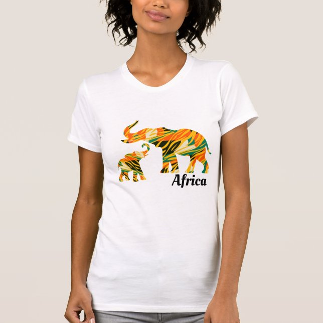 Mother & Baby Elephant | African Pattern T-Shirt (Front)