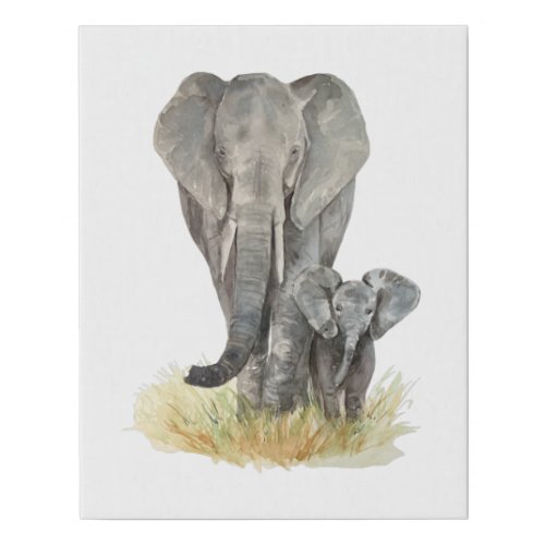 Mother  Baby Elephant Faux Canvas Print