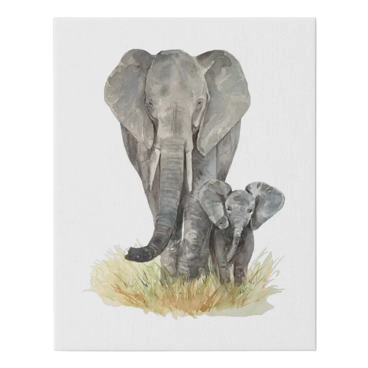 Mother & Baby Elephant Faux Canvas Print | Zazzle