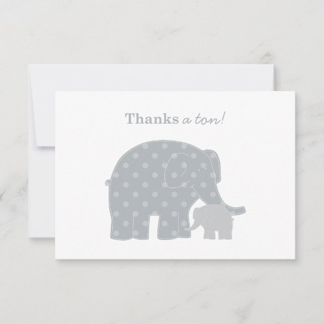 Mother Baby Elephant Gray Dots Note Card (Front)