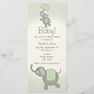 Mother & Baby Elephant Green Baby Shower Invite