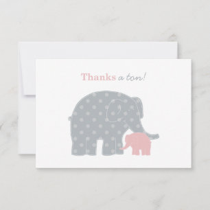 Mother Baby Elephant Pink Gray Dots Girl Thank You Card