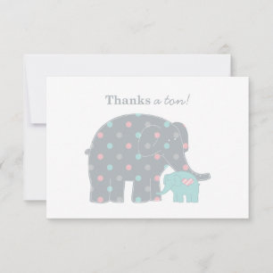 Mother Baby Elephant Teal Pink Dots Note Card