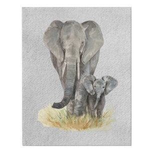 Mother & Baby Elephant Textured Faux Canvas Print