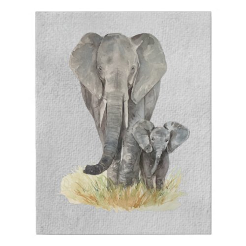 Mother  Baby Elephant Textured Faux Canvas Print