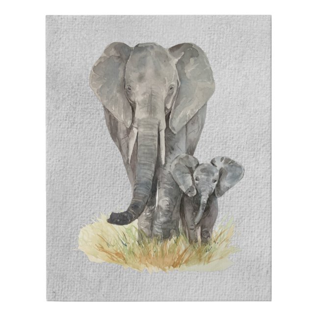 Mother & Baby Elephant Textured Faux Canvas Print (Front)