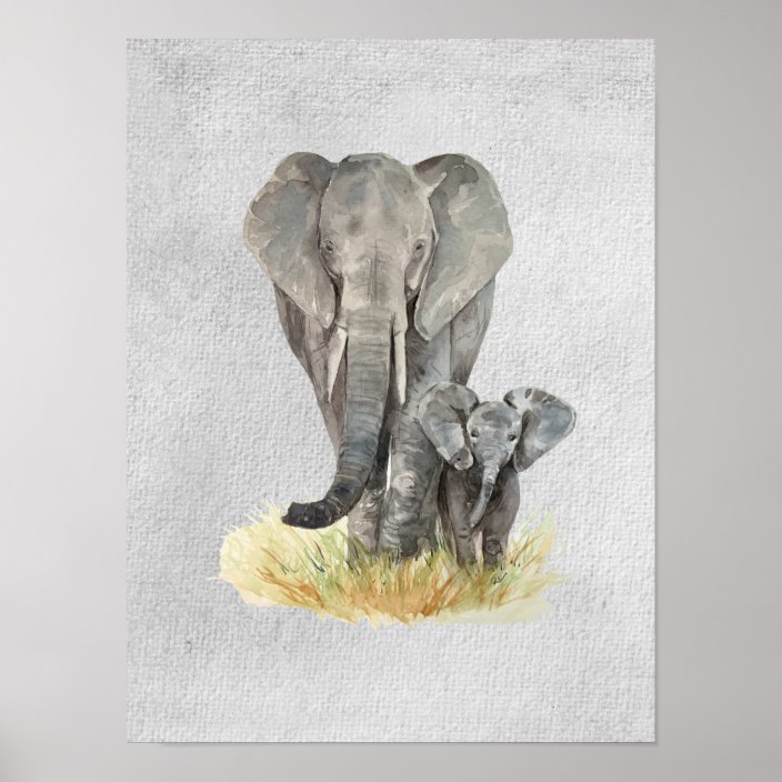 Mother & Baby Elephant Textured Poster | Zazzle.com