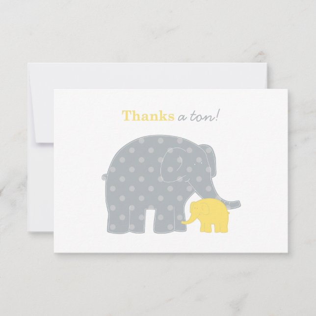 Mother Baby Elephant Yellow Gray Dots Thank You Card (Front)
