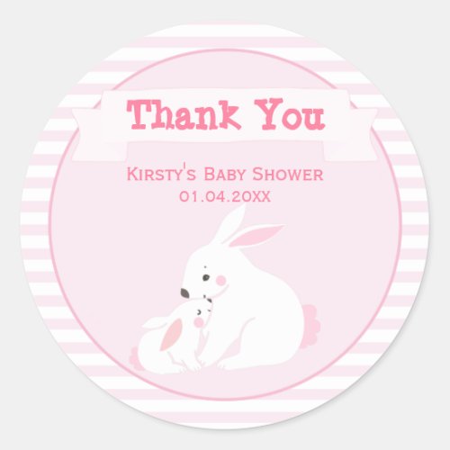 Mother  Baby Girl Bunny  Baby Shower Thank You Classic Round Sticker