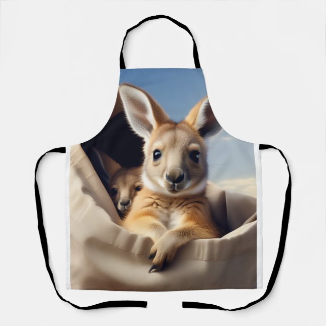 Mother Baby Kangaroo Pouch Peek Art Apron (Front)