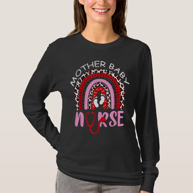 Mother Baby Nurse Rainbow Leopard Stethoscope Vale T-Shirt (Front)