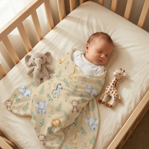 Mother Baby Nurse Safari Animals Watercolor  Blanket