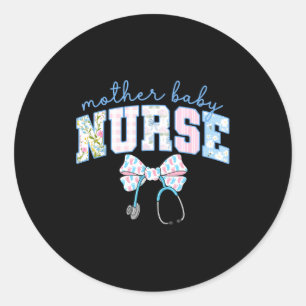 Mother Baby Nurse Team Coquette Blue Stethoscope B Classic Round Sticker