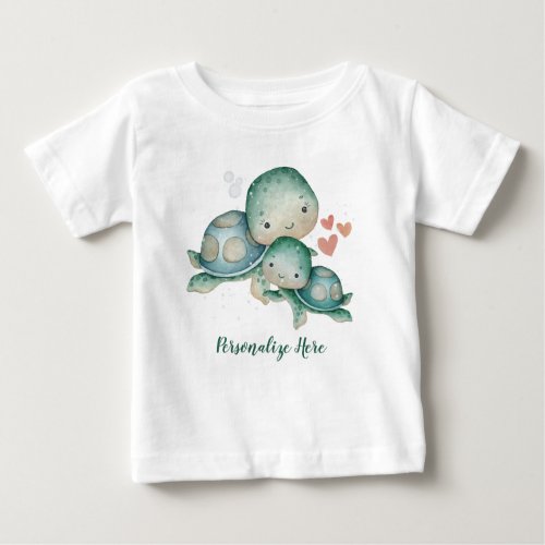 Mother Baby Sea Turtles Ocean Life Personalized Baby T_Shirt