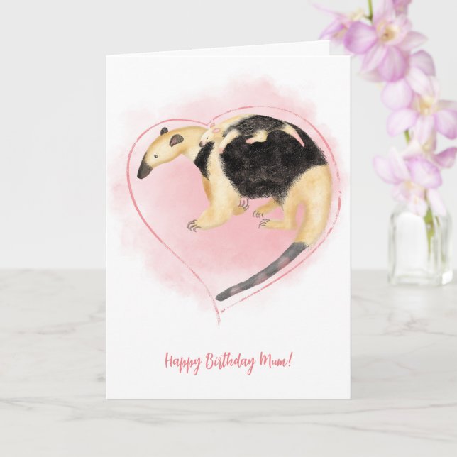 Mother & baby tamandua birthday card for mom (Orchid)