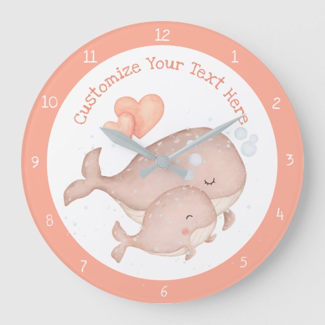 Mother Baby Whale Cute Anime Personalize Large Clock (Front)