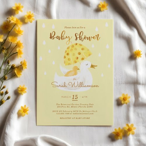 Mother  Baby Yellow Ducky Umbrella Pale Yellow Invitation