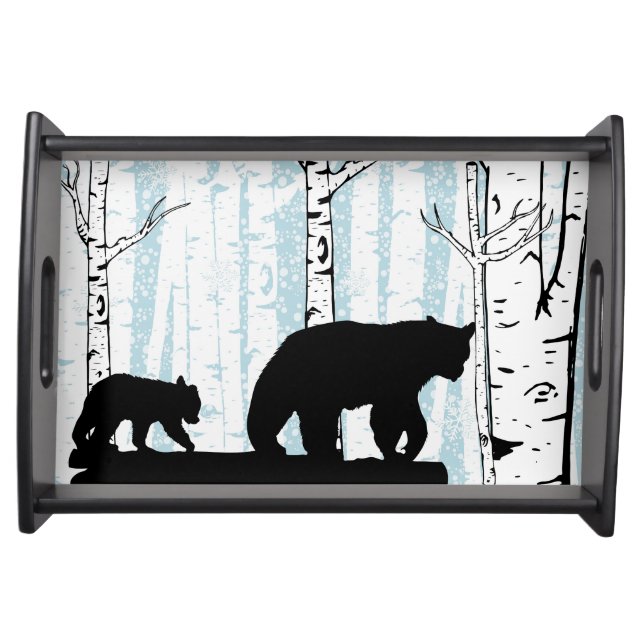 Mother Bear and Cub Birch Blue Sky Serving Tray (Front)