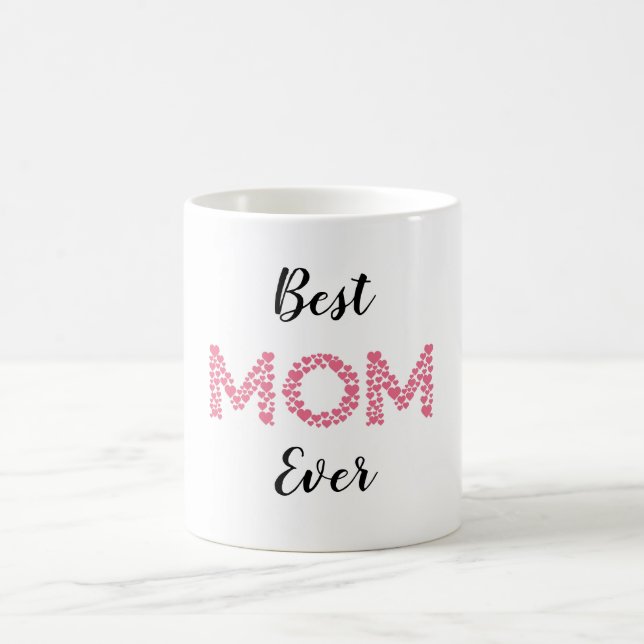 Mother | Best Mom Ever Pink Hearts Personalized Coffee Mug (Center)