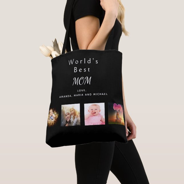 Mother Best mom family photo collage black Tote Bag (Close Up)