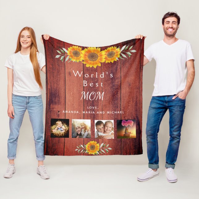 Mother Best mom family photo collage rustic brown Fleece Blanket (In Situ)