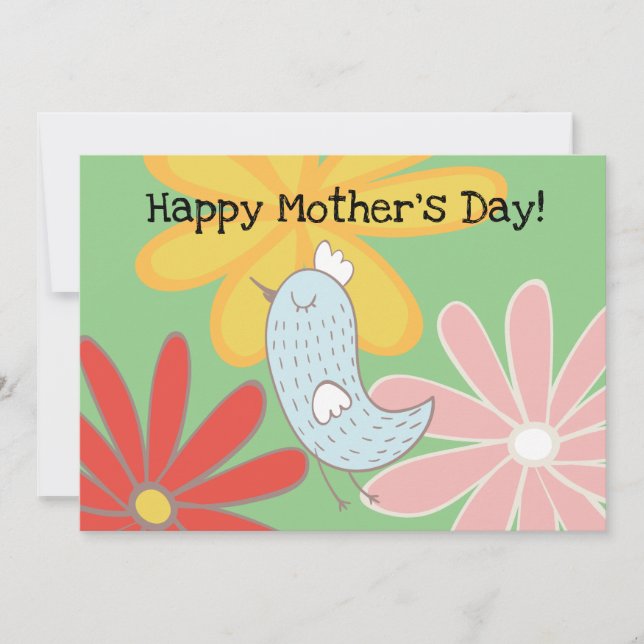 Mother Bird And Flowers Flat Holiday Card (Front)