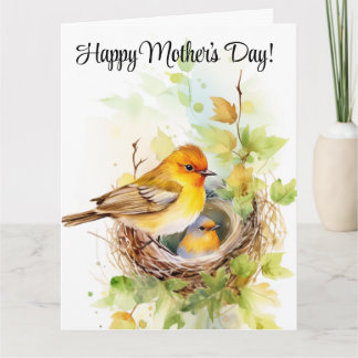  Mother bird feeding her babies Mother's Day Card