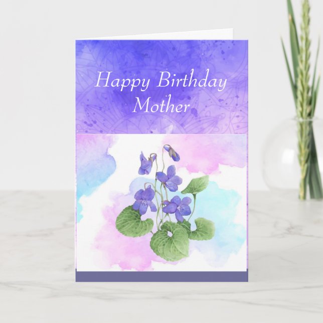Mother Birthday African Violet Flower Poem Holiday Card (Front)