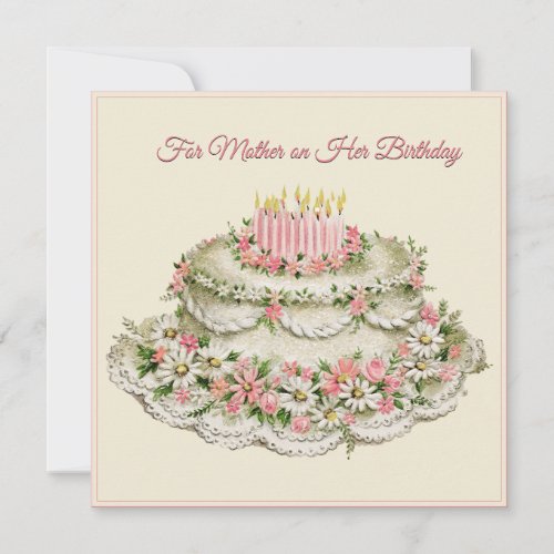 Mother Birthday Card Vintage Flower Cake and Poem 