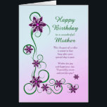 Mother Birthday with Scrolls and Flowers  Cards<br><div class="desc">An elegant and beautiful birthday card. A perfect card to give to your mother. Purple flowers and glittery scrolls make a very special birthday card.</div>