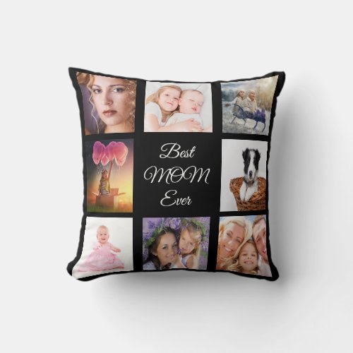 Mother black photo collage throw pillow