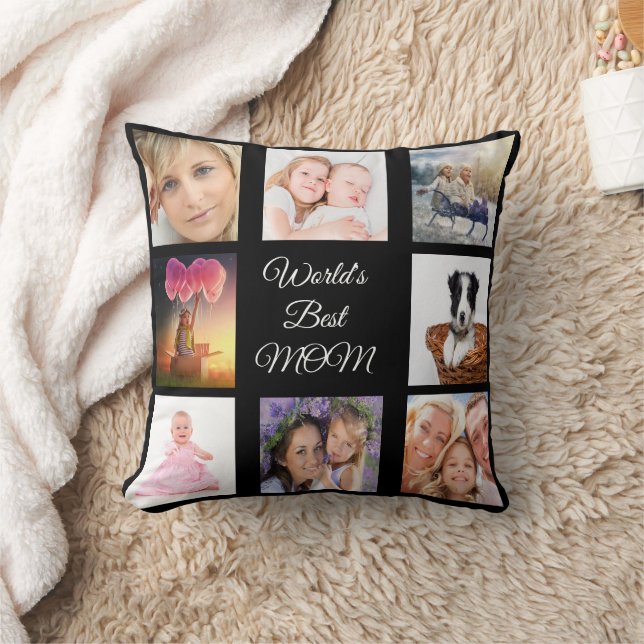 Mother black photo collage throw pillow (Blanket)