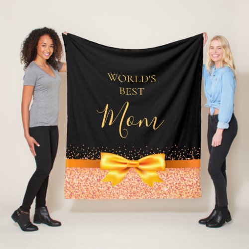 Mother black rose gold bow fleece blanket