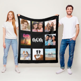 Mother black silver photo collage mom fleece blanket
