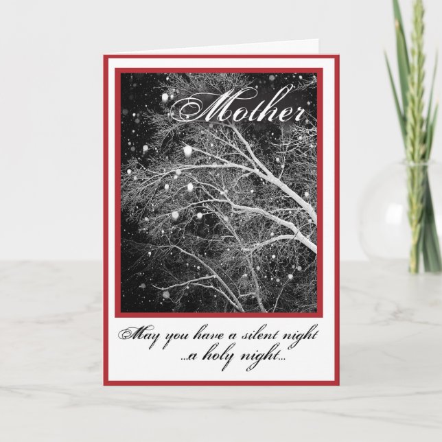 Mother, Black & White Religious Christmas Silent Holiday Card (Front)