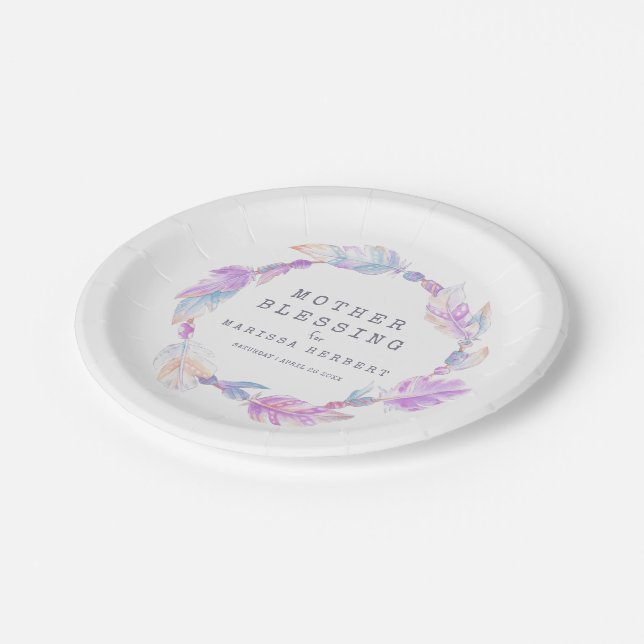Mother Blessing beads and feathers boho custom Paper Plates (Angled)