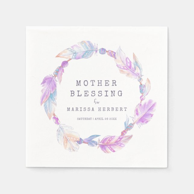 Mother Blessing beads and feathers boho Napkins (Front)