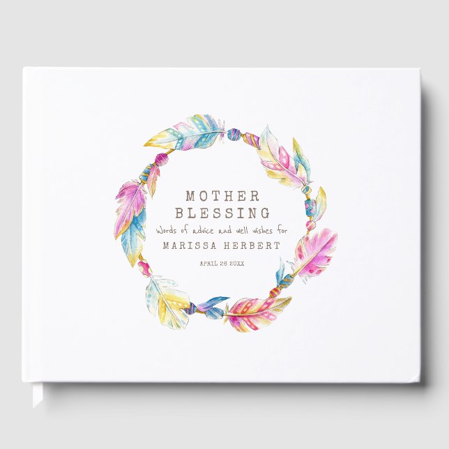 Mother Blessing beads feathers boho colorful Guest Book (Front)