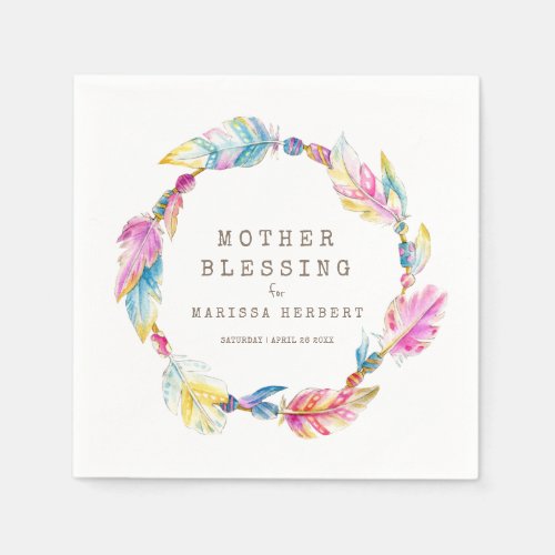 Mother Blessing beads feathers boho colorful Napkins