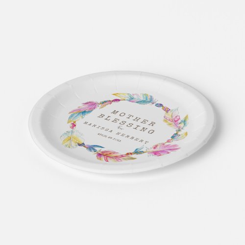 Mother Blessing beads feathers boho colorful Paper Plates