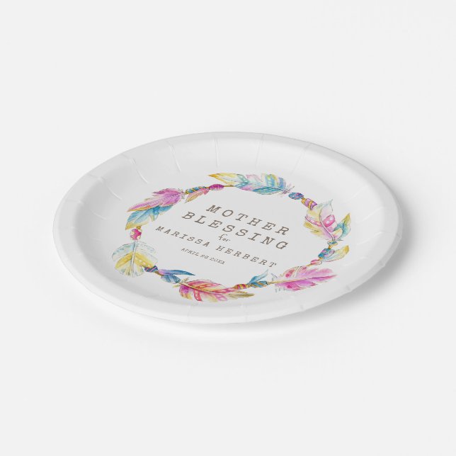 Mother Blessing beads feathers boho colorful Paper Plates (Angled)