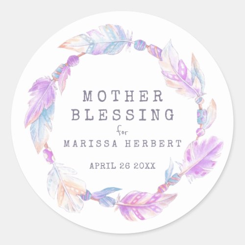 Mother Blessing beads feathers boho custom Classic Round Sticker