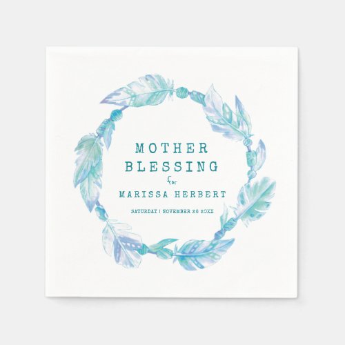 Mother Blessing beads feathers boho teal aqua Napkins
