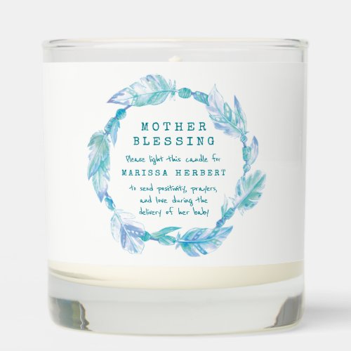 Mother blessing feather and beads aqua custom scented candle