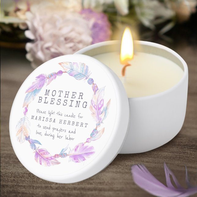 Mother blessing feather and beads purple custom  mini candle favors (Creator Uploaded)